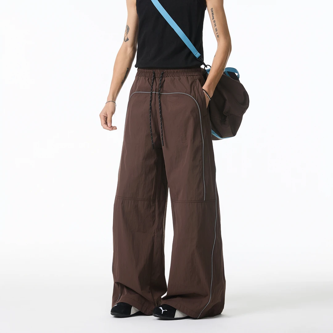 反光条速干伞兵裤男夏季薄款宽松直筒休闲裤子潮牌美式机能工装裤