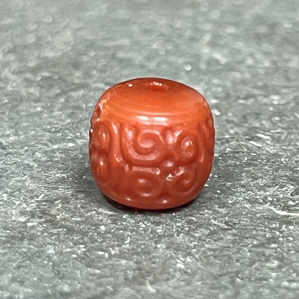 天然南红玛瑙回纹老型珠11mm雕刻单珠柿子红满肉手串文玩配饰