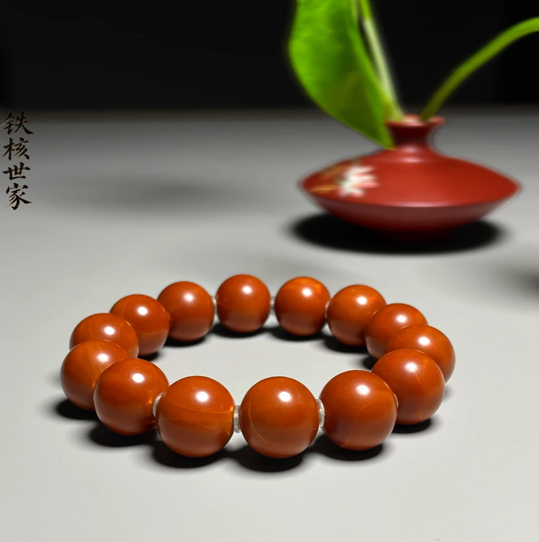 橄榄核正圆光珠手串高端圆珠梅林铁核精雕刻素串素核男士手链男款