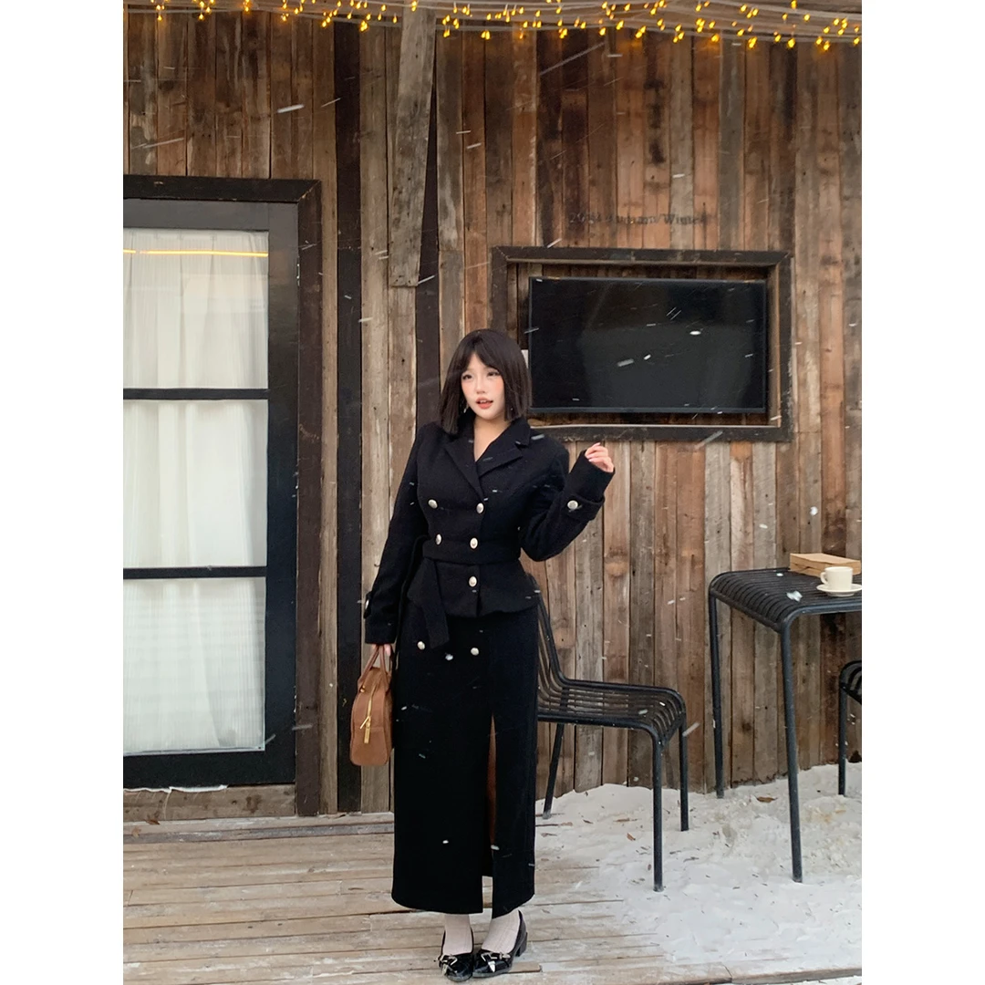 欣甜【高腰半身裙】新款开叉修身半身裙气质微胖大码女装22000