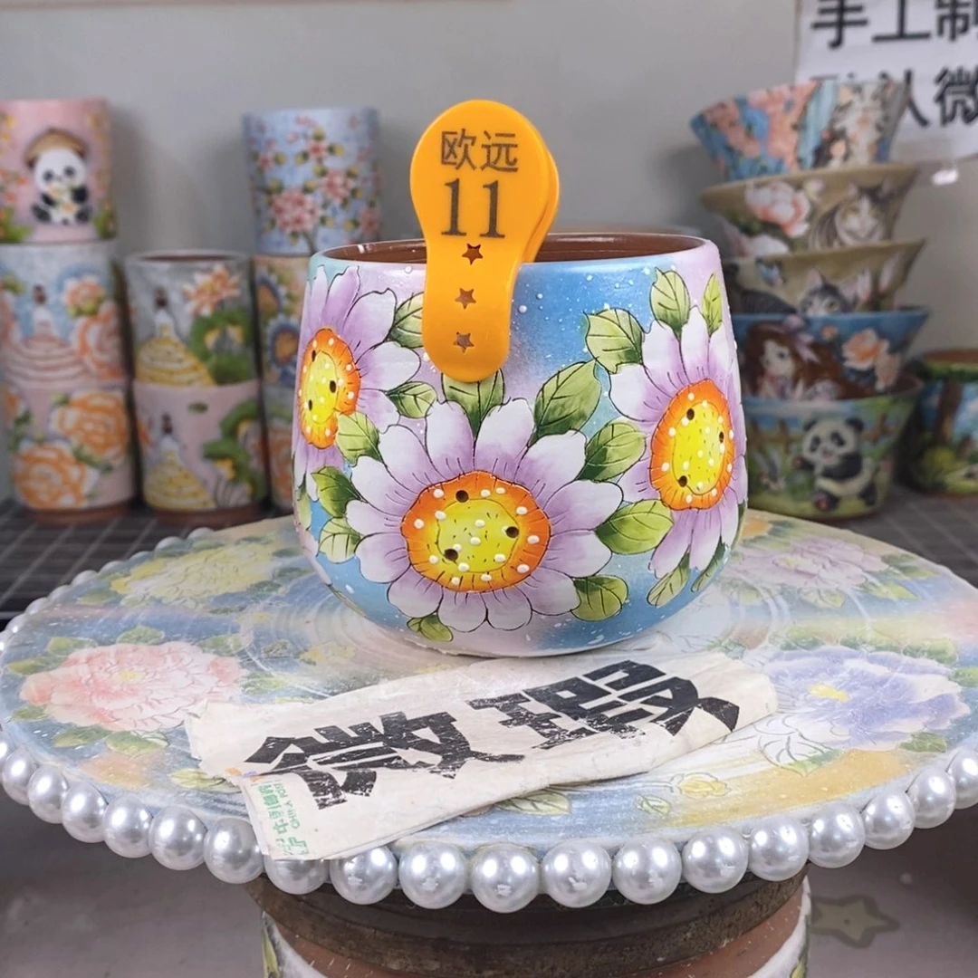 紫砂花盆红陶手绘花盆