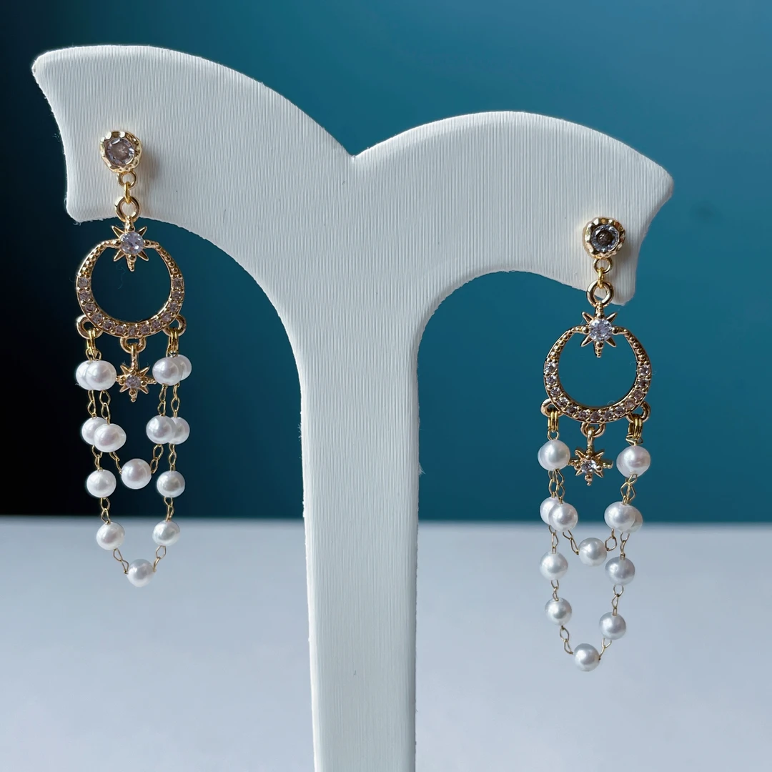 合金耳饰 3mm小baby珠双层宫廷复古流苏耳饰