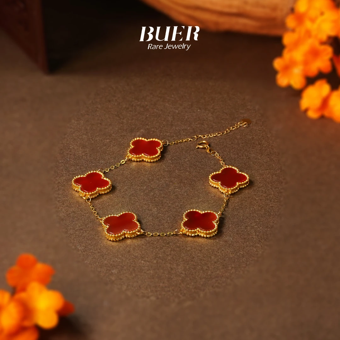 【不二】18k金大号四叶草玛瑙手链(重金款)