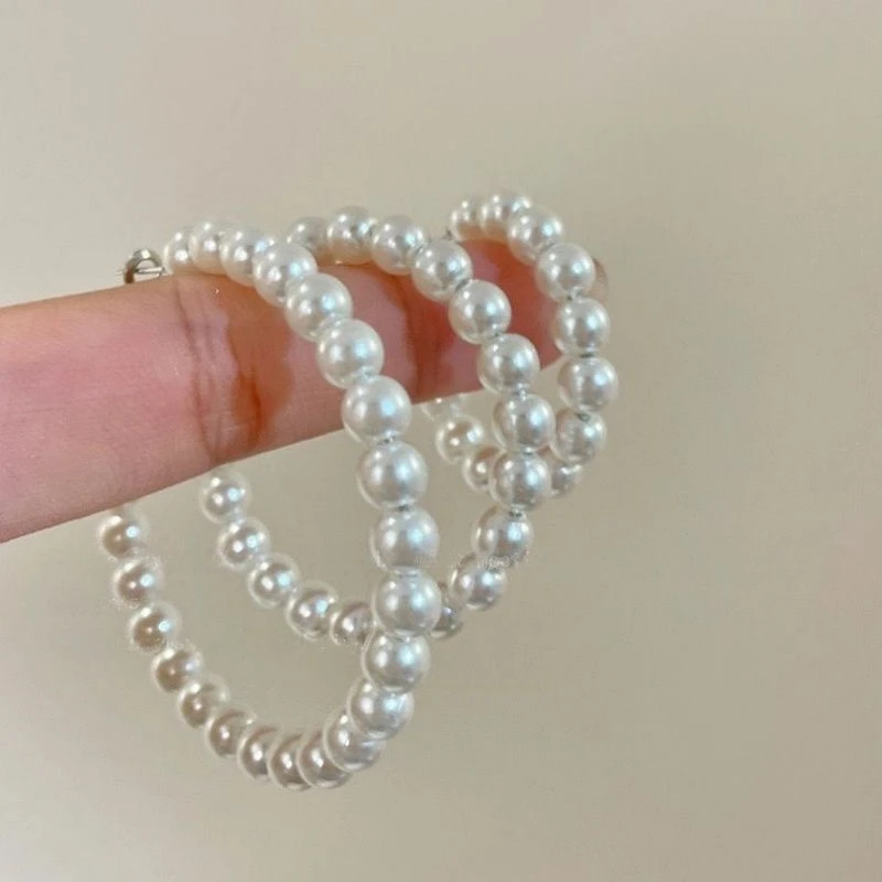 合金仿珍珠耳饰 韩式简约个性珠珠大圆圈耳环轻奢高耳圈时尚气质