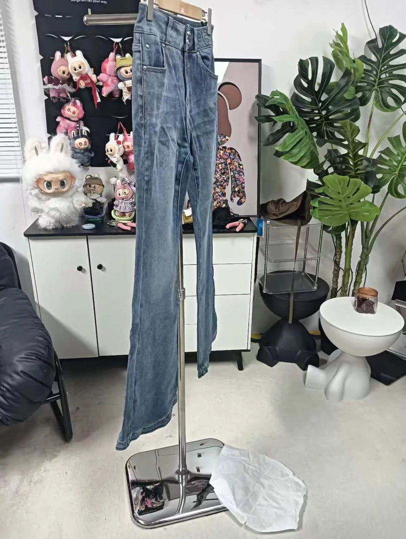 压印牛仔喇叭裤4184
