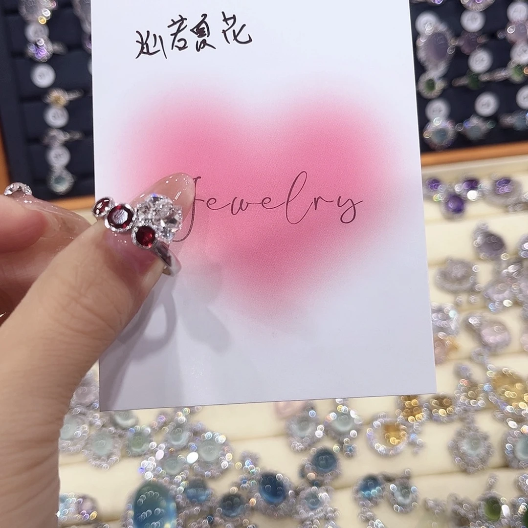 灿***花蛇纹石玉银S925镶嵌戒指