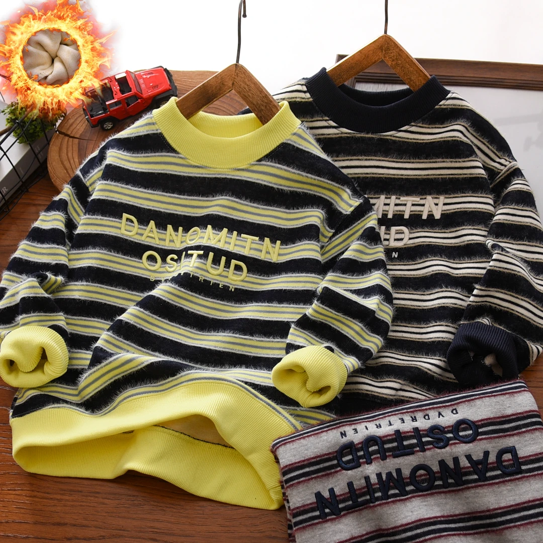 男童加绒卫衣冬季2025新款中大童羊毛蚕丝儿童时尚仿毛衣刺绣长袖