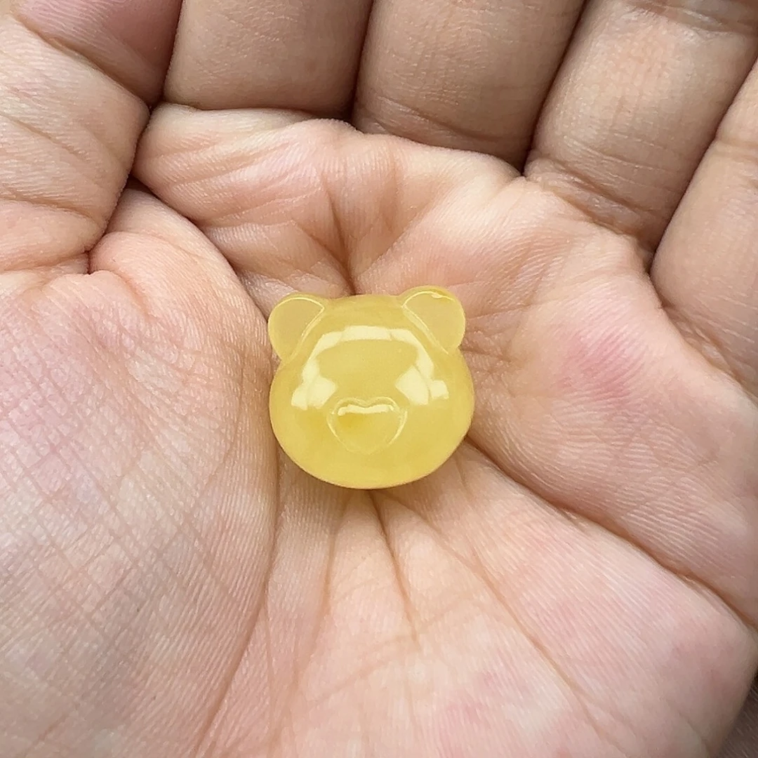 薄***漫琥珀未镶嵌珠宝奇石熊头打孔不退换
