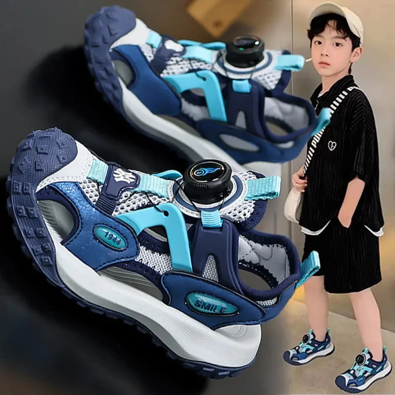 男童凉鞋夏季新款软底防滑儿童包头休闲沙滩鞋男孩运动凉拖中大童