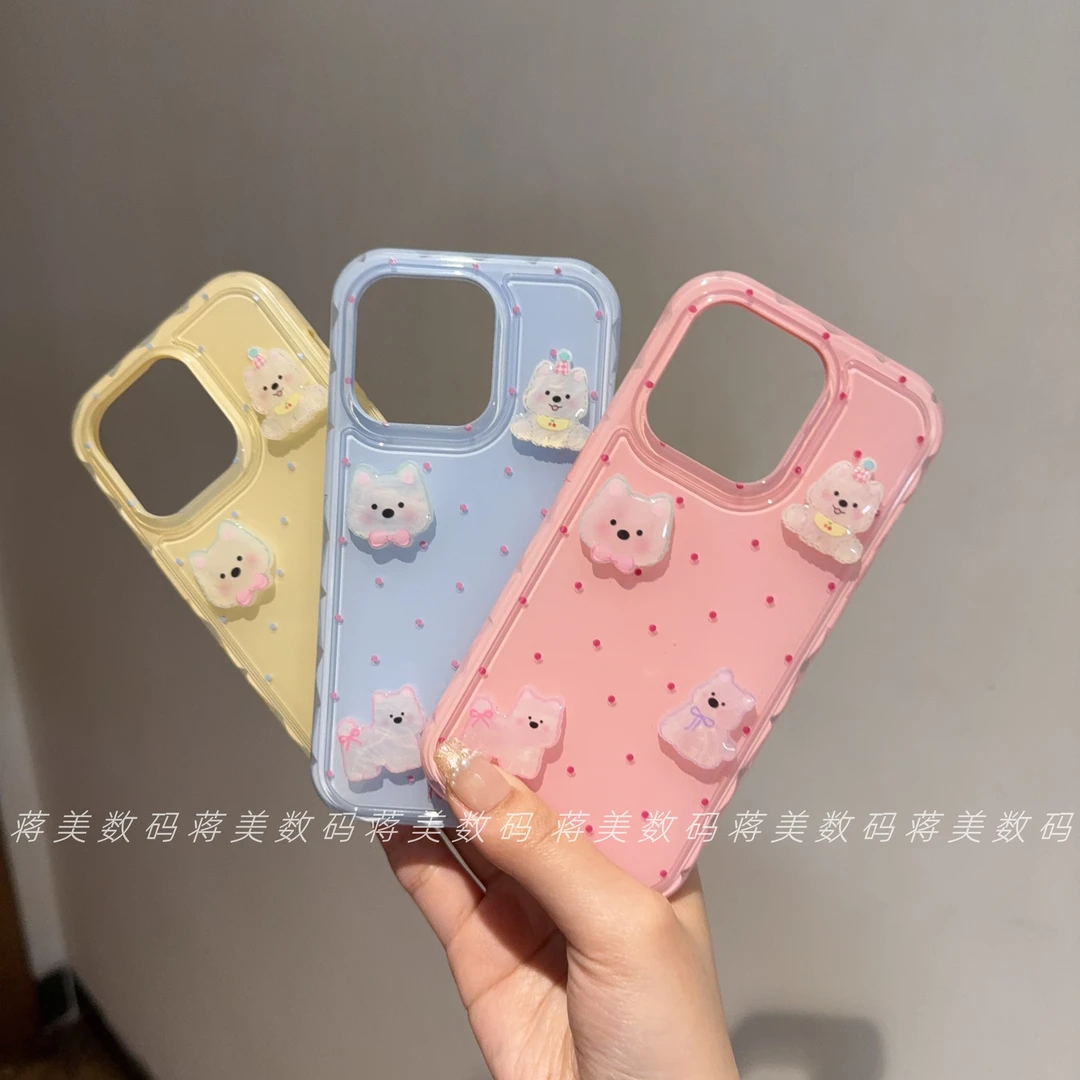 ins高颜值粉格子西高地适用苹果16手机壳iPhone15promax趣味14/13