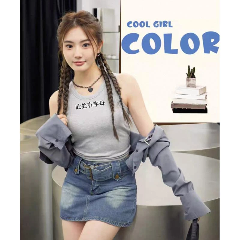 玲姐定制-运动带胸垫一体式文胸工字字母款小短款吊带背心103713