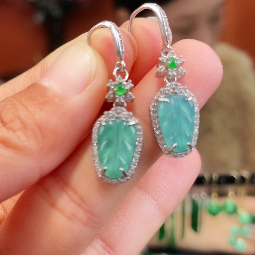 翡翠银S925镶嵌耳饰