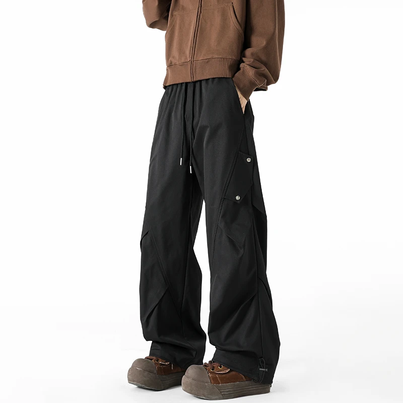 2025春季新款直筒工装裤美式复古阔腿弯刀情侣休闲裤水洗潮设计款