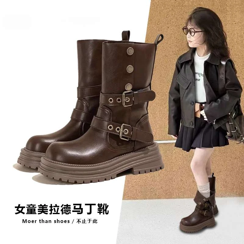 FAVMARTHA女童靴子2025新款秋冬儿童马丁靴女孩中大童短靴公主加