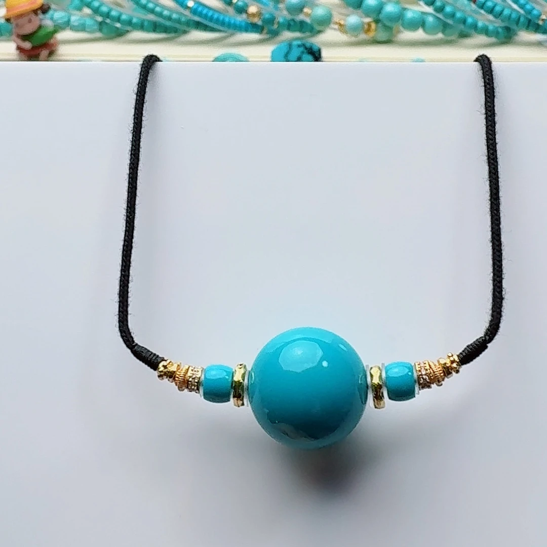 绿松石未镶嵌高瓷玉化蓝圆珠锁骨珠17