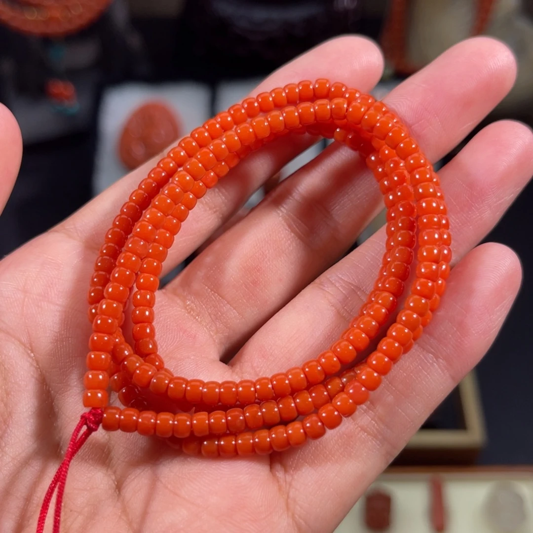 南红玛瑙未镶嵌药片念珠串3.7左右