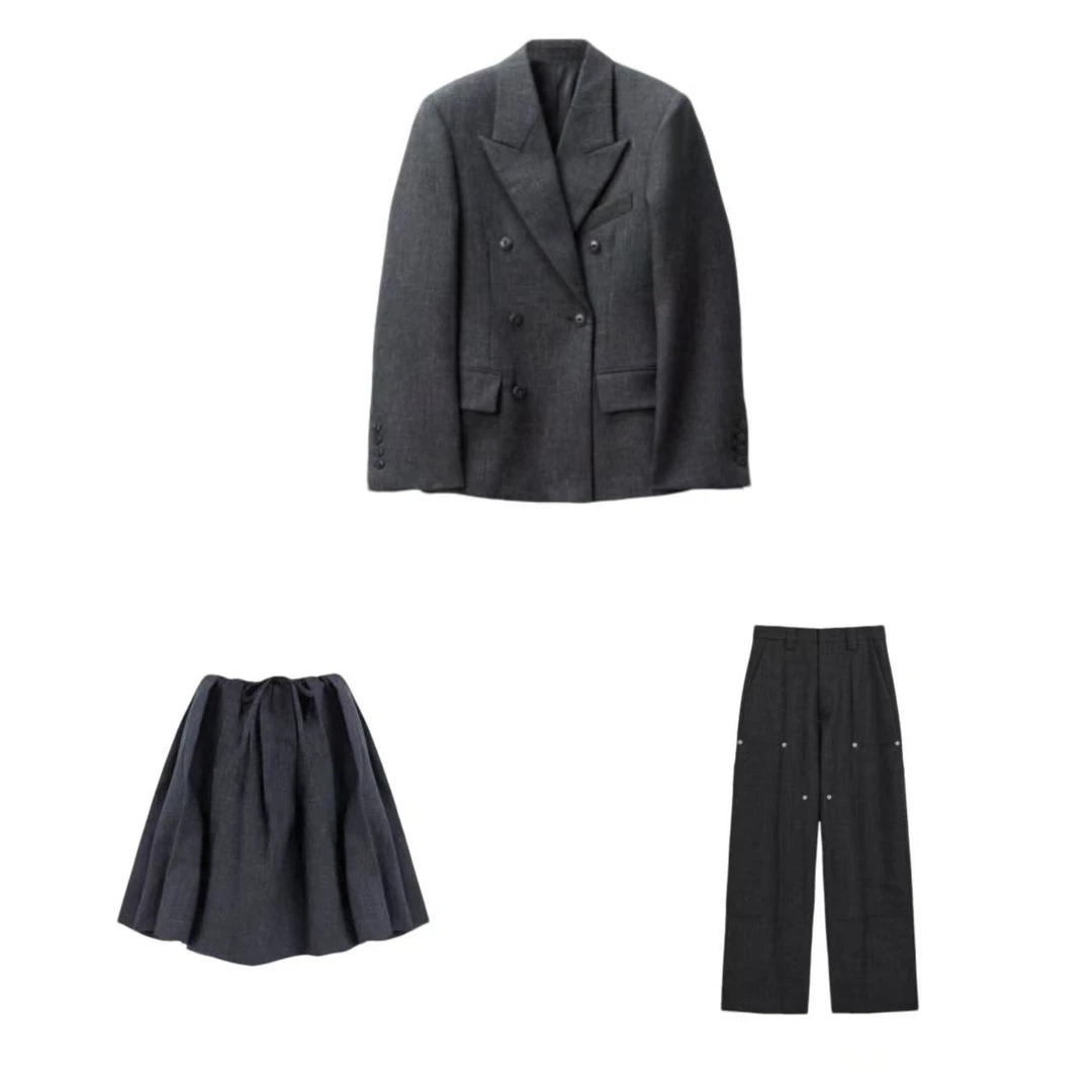 【ETHOR】25秋冬 ERFW25-141B/142SK/143P设计师深灰色羊毛经典套装
