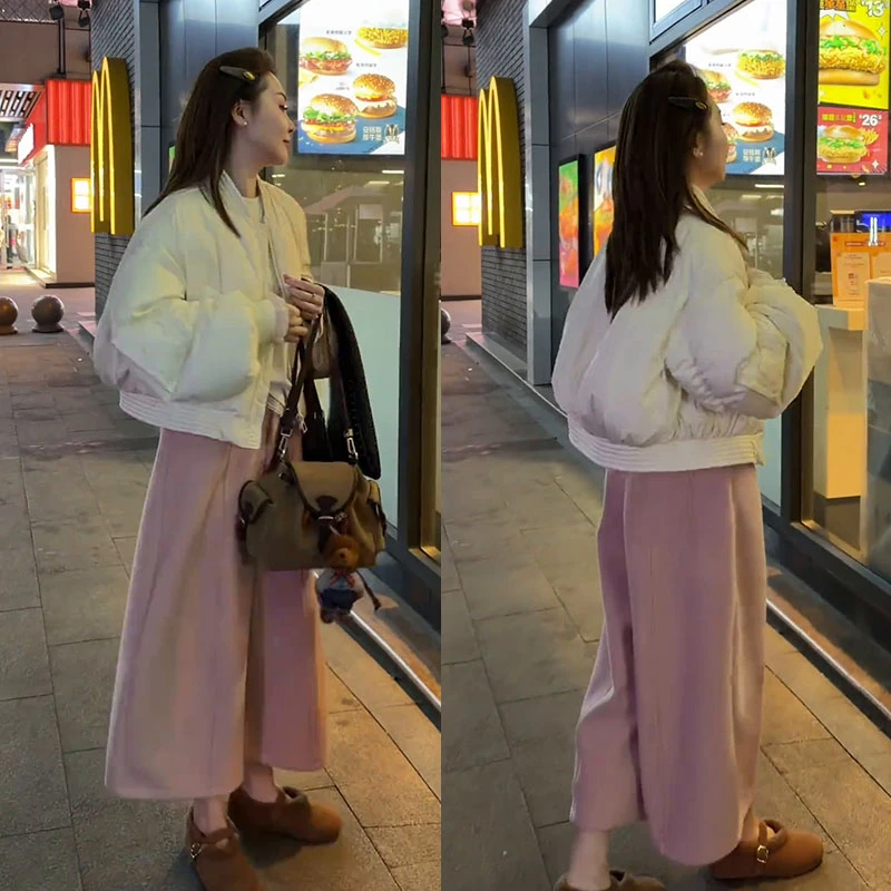 2025冬季超火搭配一整套女韩版短款棉服外套高腰休闲阔腿裤两件套