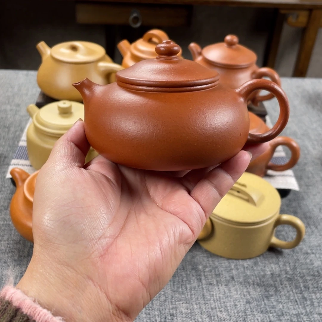 紫砂茶壶红降坡寒江全手纯红40目200