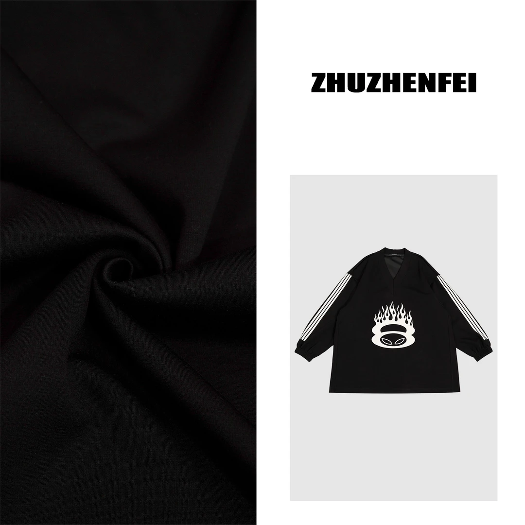ZHUZHENFEI【球服系列】人棉黑色减龄个性百搭套头卫衣Z351148