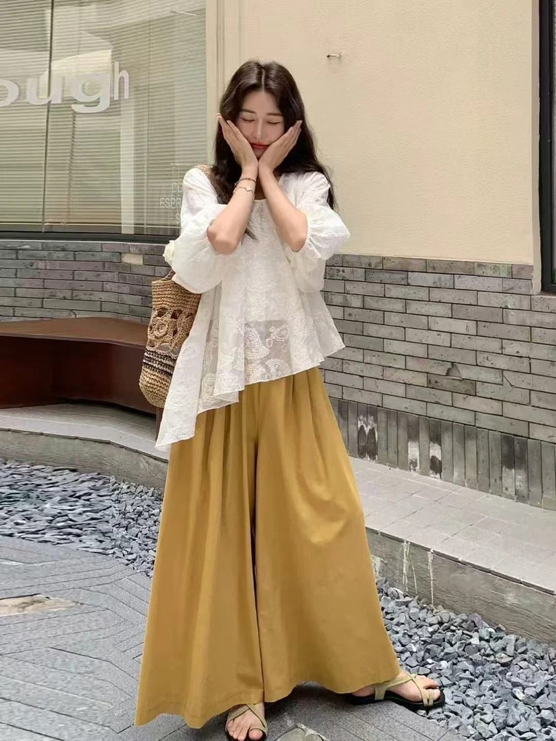 LL琳超火两件套女独特漂亮设计感不规则巨好看刺绣上衣阔腿裤6328