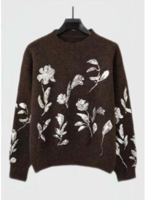 【宠粉福利】欧韩时尚潮流针织圆领亮片洋气长袖套头休闲毛衣上衣女