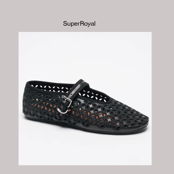 东莞好鞋推荐羊皮镂空一字带玛丽珍芭蕾舞平底休闲鞋柔软舒适透气