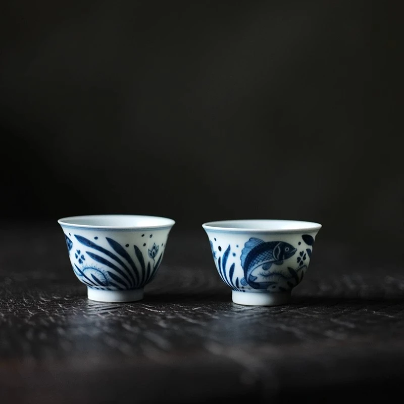 【云由-青花鱼藻纹茶杯】云由山坊景德镇陶瓷客杯手绘品杯仿古