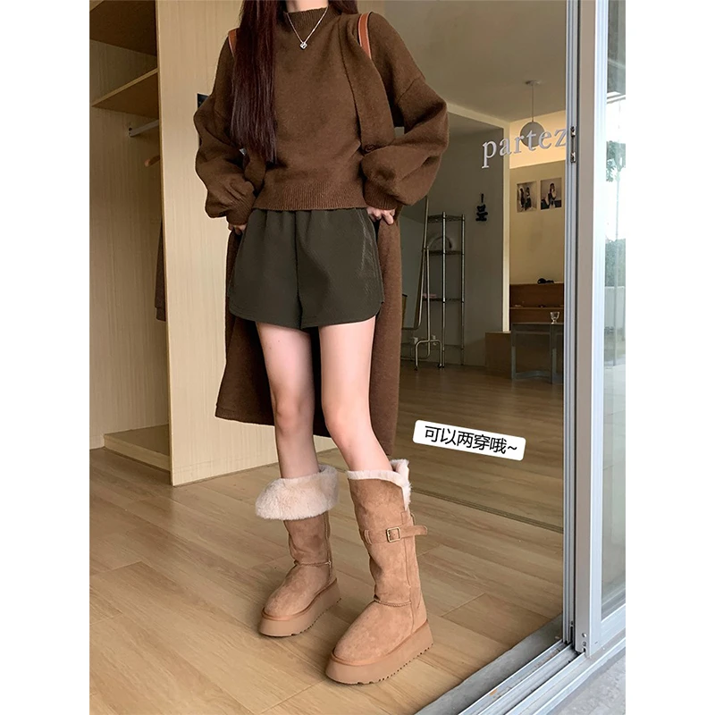 戈森定制冬东北加厚加绒两穿雪地靴女厚底显瘦不过膝长筒靴防滑