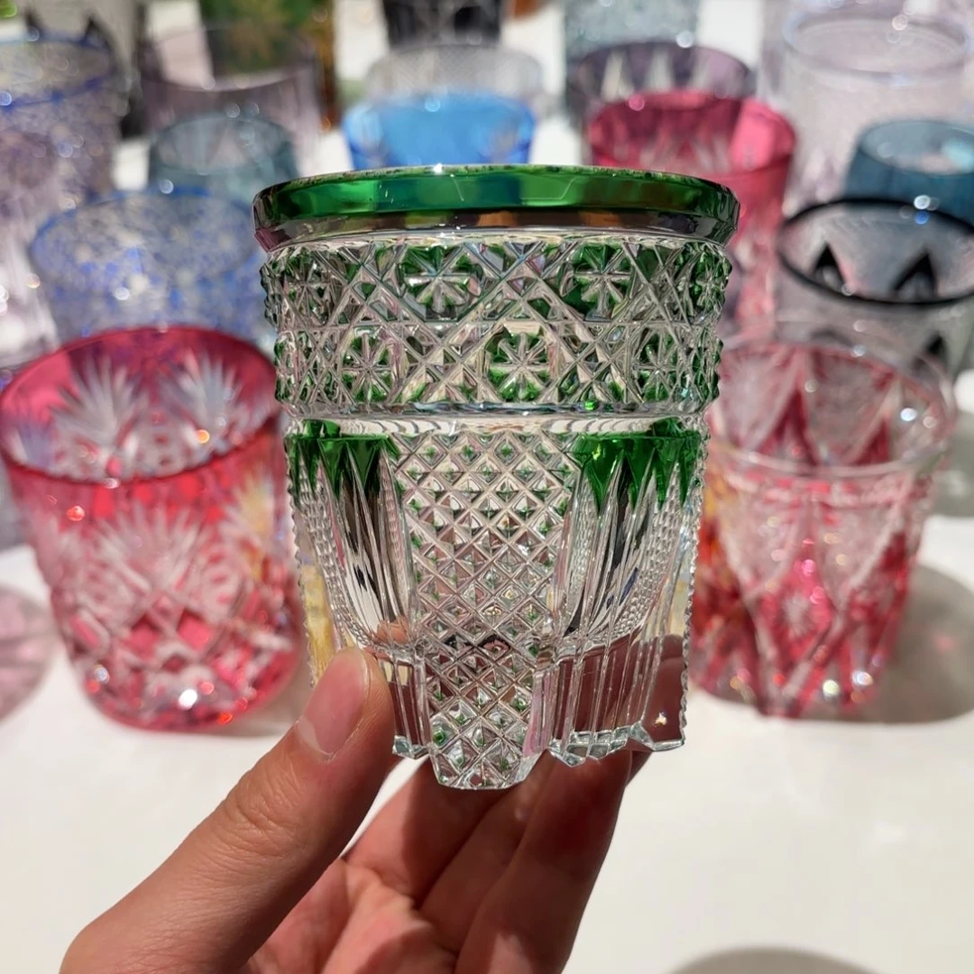 平底款水晶玻璃江户切子茶杯vv瑕