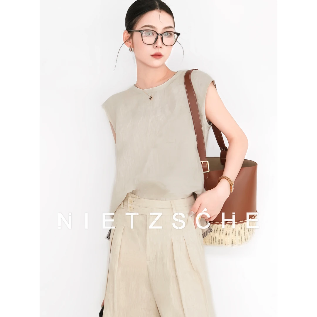 Nietzsche｜心机亚麻衫｜1oo%亚麻 撞色优雅圆领 极简上衣背心61696