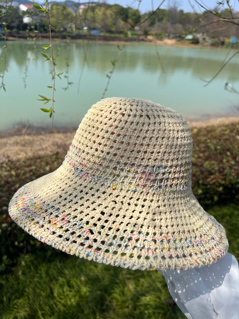 【渔夫草帽】彩虹草编帽女夏季透气显脸小镂空帽遮阳防晒沙滩帽子