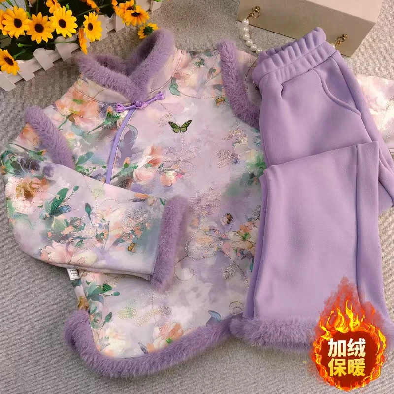2024年冬款加绒国风儿童时尚洋气套装