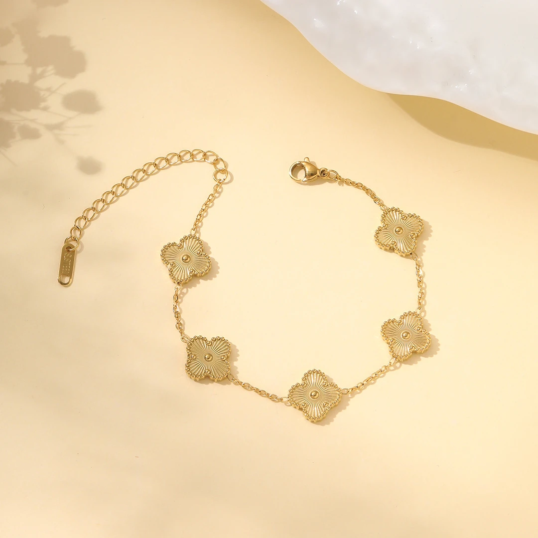 钛钢手链 四叶草双面手链 小众轻奢钛钢不掉色四叶草双面花手链