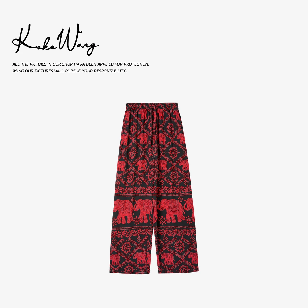 KOKO WANG夏季时尚休闲阔腿直筒显瘦百搭大象休闲裤N5705E05K42