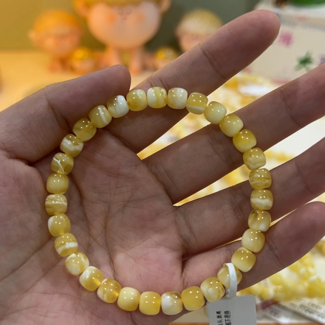 发****蜜蜡未镶嵌手链6.5m金瓷白老型单圈