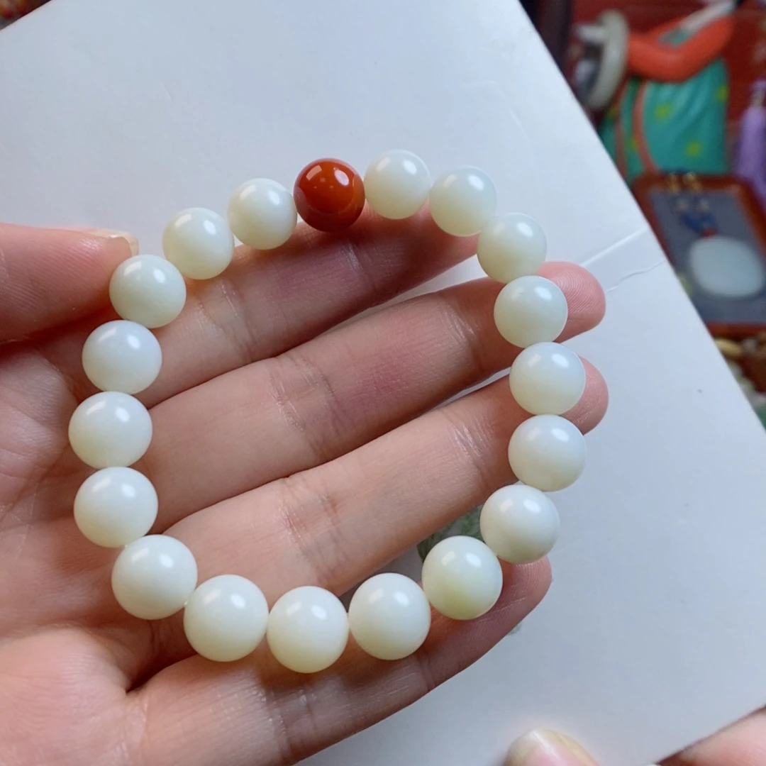 和田玉手链未镶嵌微瑕送葫芦