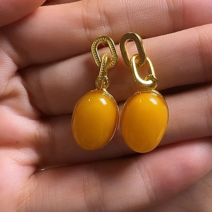 ****寶蜜蜡银S925镶嵌耳饰耳坠