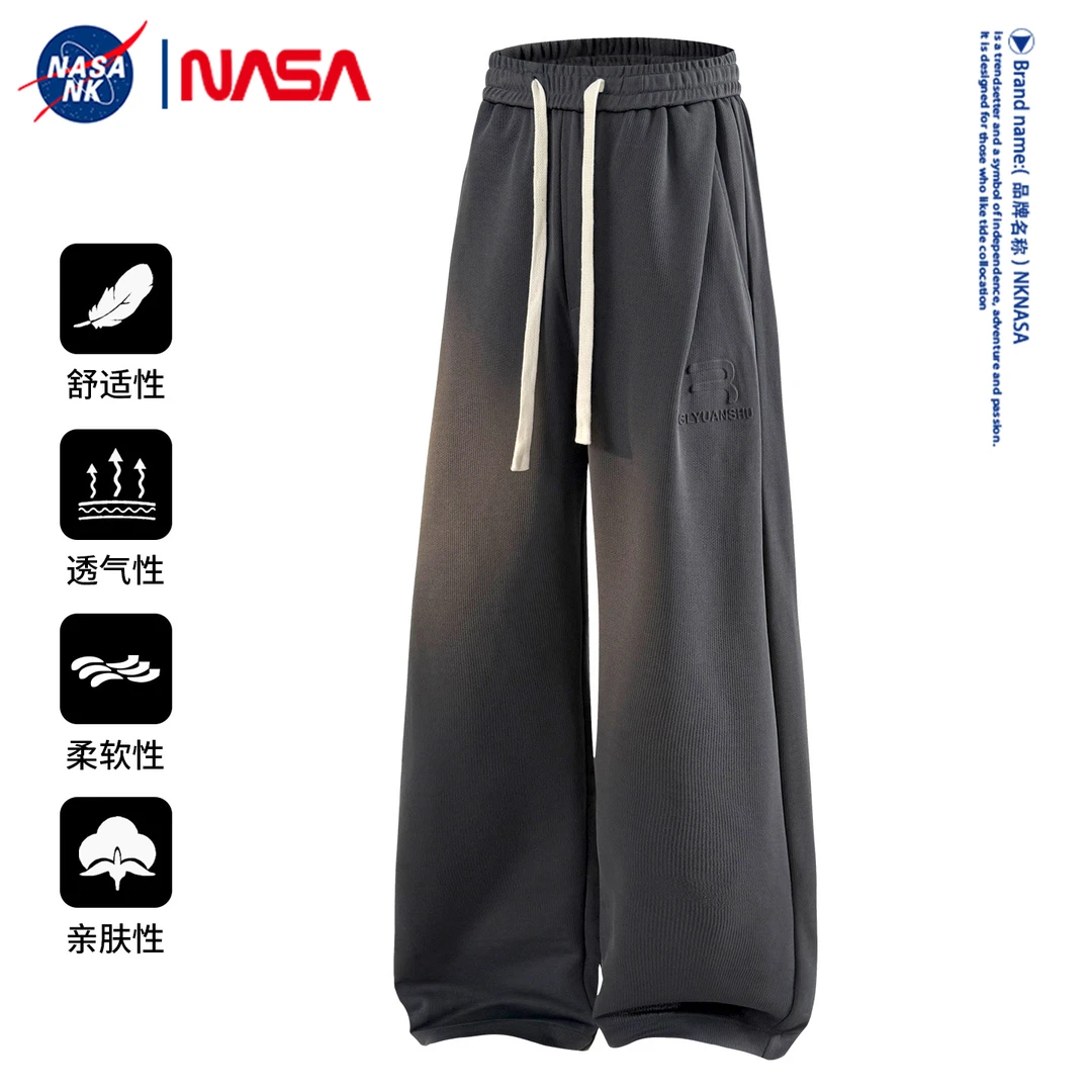 NASA联名美式高街卫裤男士秋冬季直筒阔腿纯色百搭运动休闲长裤子