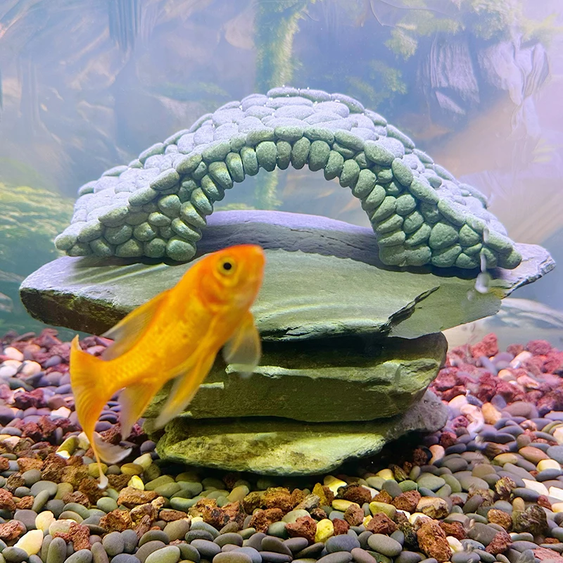 拱桥复古鱼缸造景庭院绿植微景观水族小桥青砂石摆件古桥流水摆件