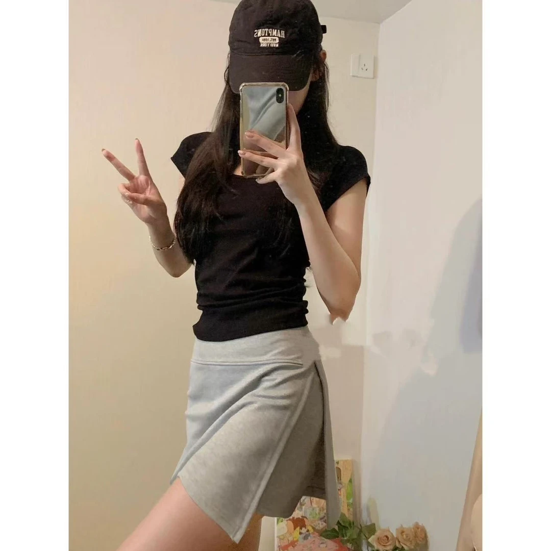 【辣妹】夏季新款辣妹开叉半身防走光裙裤★
