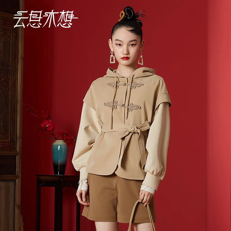 Ysimo-X云思木想2024春季新中式盘扣假两件连帽外套11368