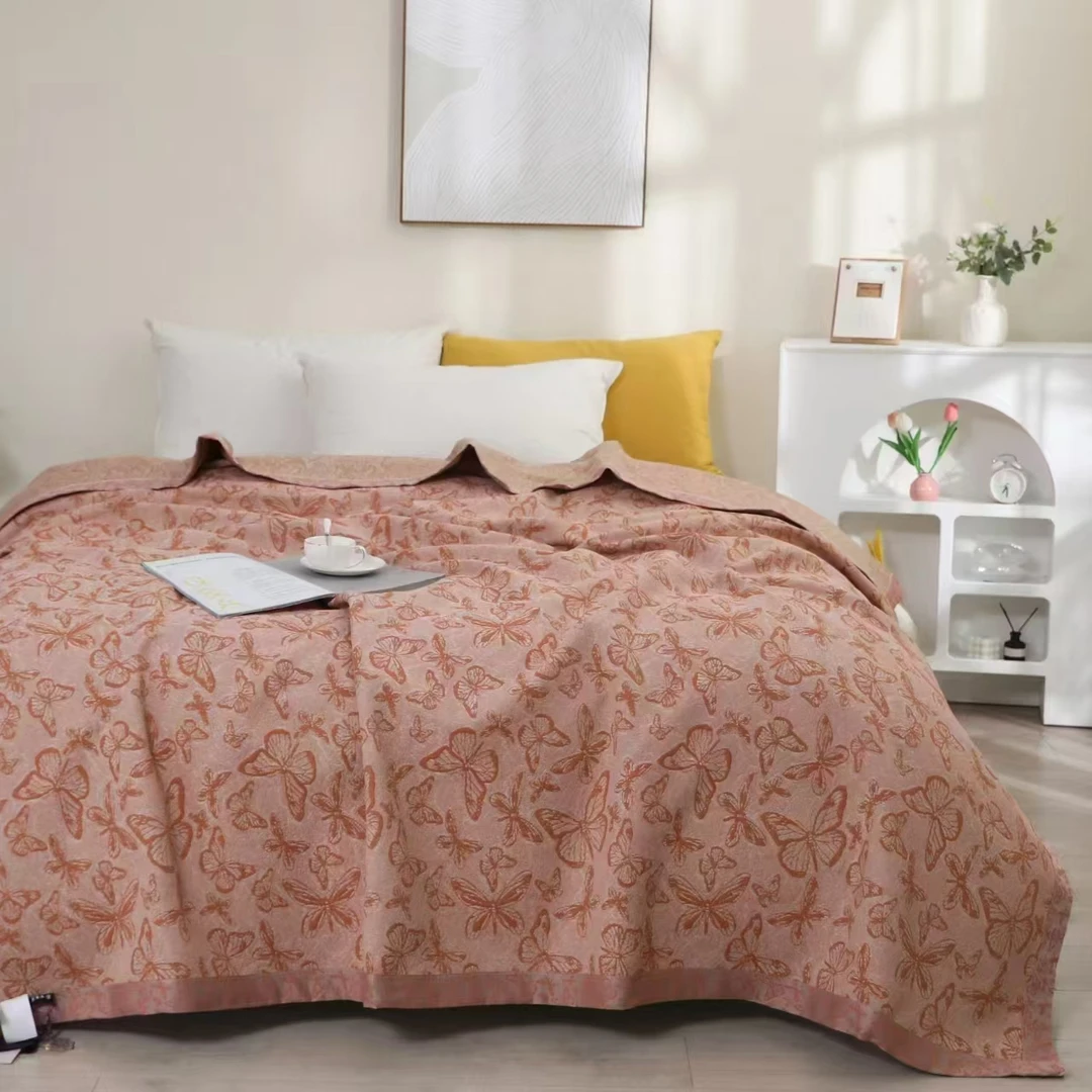 M【丝蝶绣锦】230*250CM轻盈云雕触感毯床盖