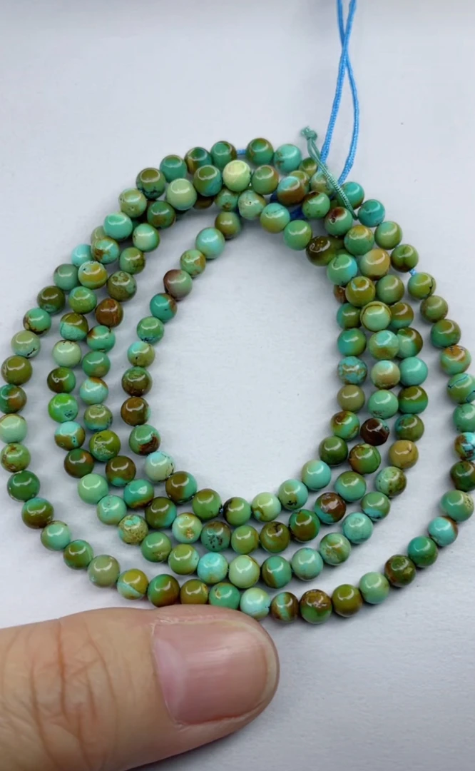 天然原矿绿松石米珠链卡4+