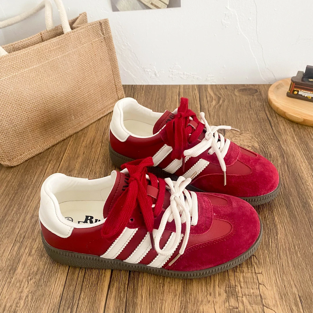 【觅觅】2025年春季新款阿甘德训鞋女双鞋带小众学生休闲运动板鞋