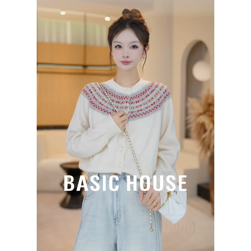 Basic House/百家好费尔岛提花羊毛衫女秋季新款上衣B1195B59A82