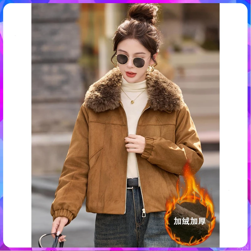 加绒加厚防风棉衣外套女秋冬季小个子时尚休闲短款保暖派克服夹克