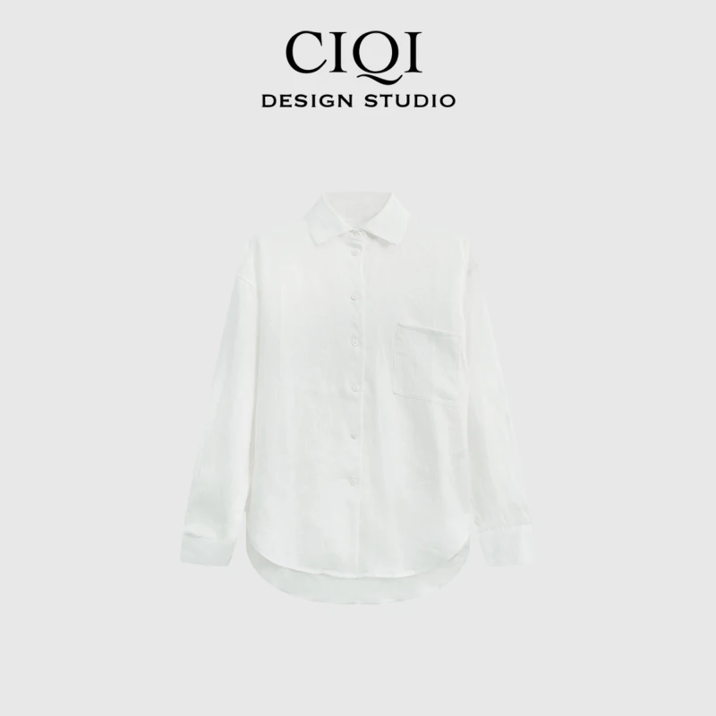 CIQI STUDIO 夏季Row风慵懒感100亚麻衬衫T20088