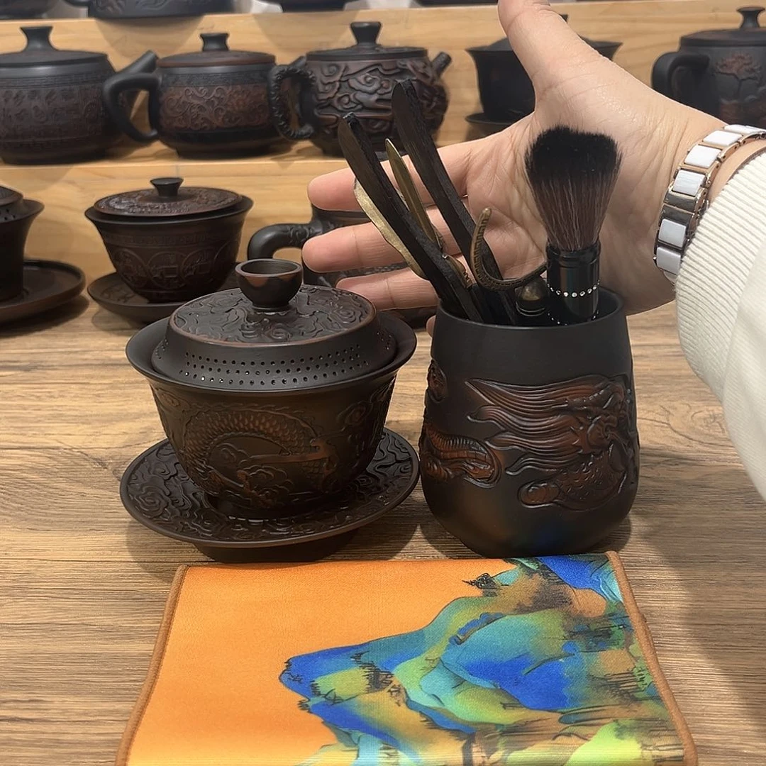 路****下龙盖碗龙茶桶六君子松茶巾