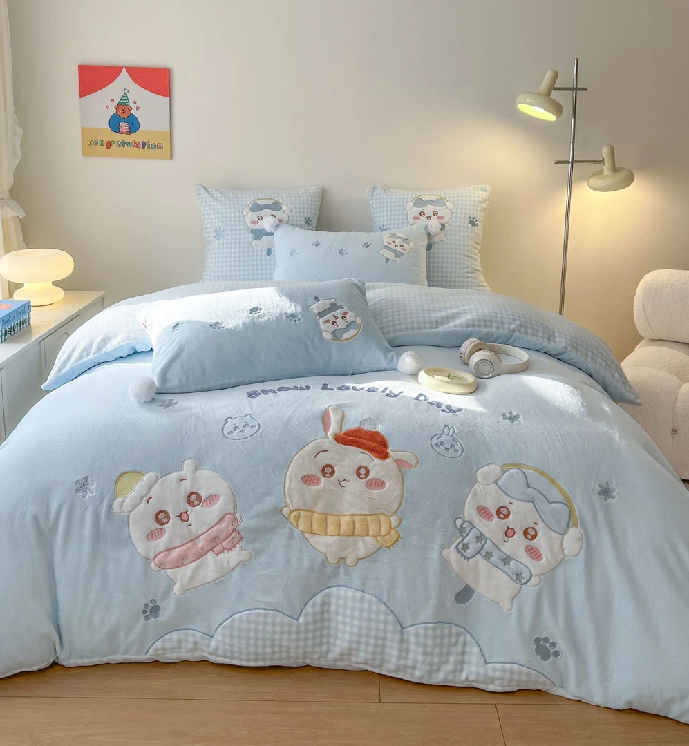 卡吉哇 A类全消光加厚牛奶绒三四件套 不掉毛无静电不跑被